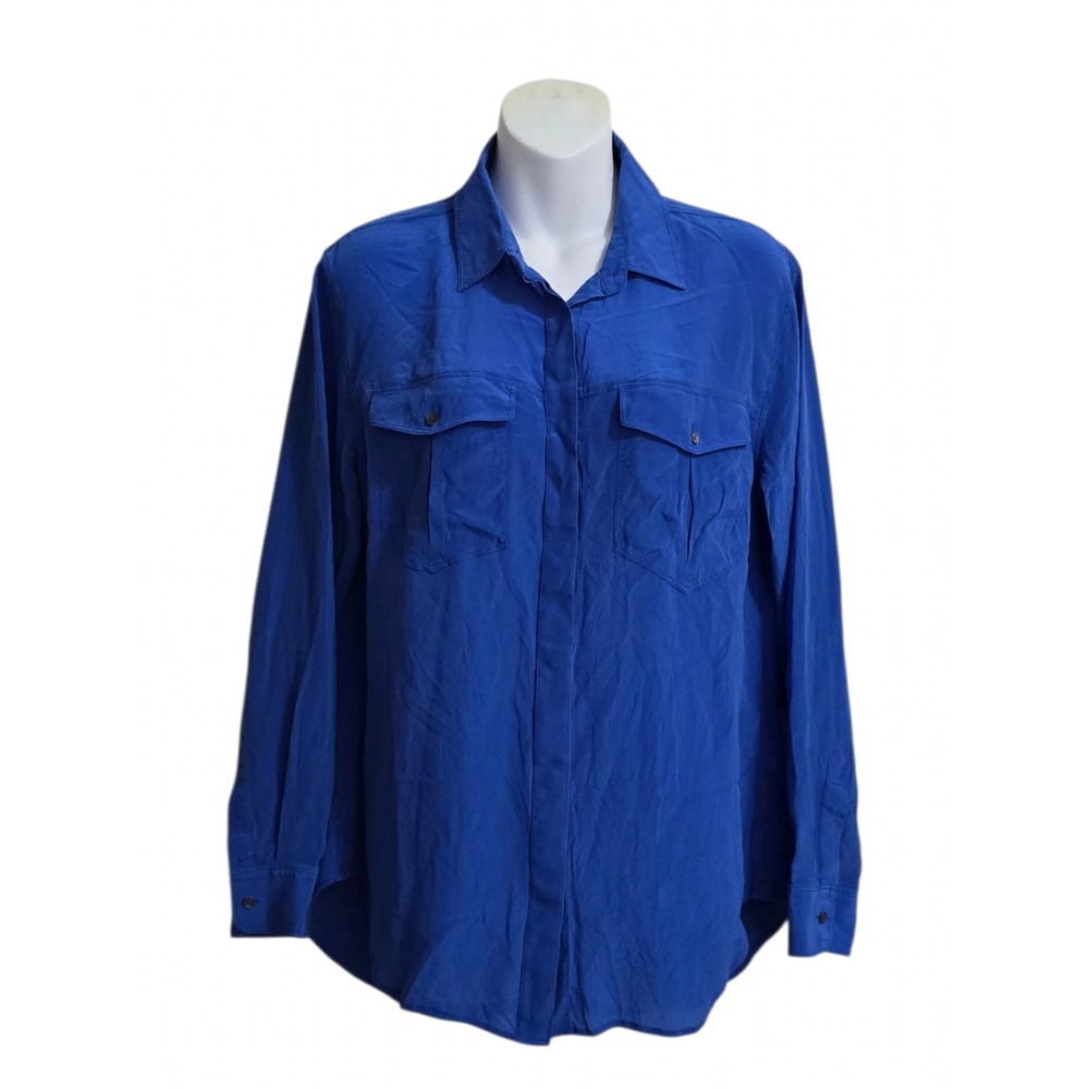 Banana Republic Silk Button Down Long Sleeve Utility Shirt In Blue Sz M